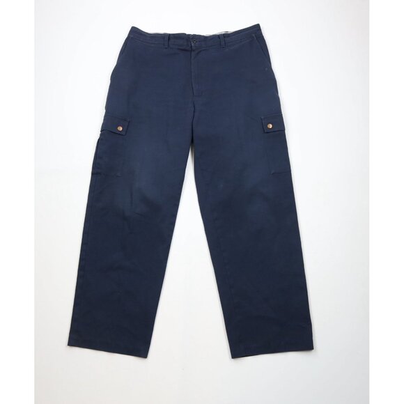 Vintage 90s Streetwear Mens 38x32 Distressed Wide Leg Cargo Workwear Pants Blue